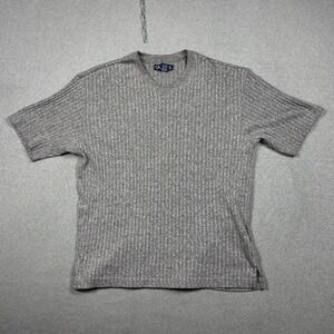 Cherokee Short Sleeve Ribbed Knit V Neck Shirt Mens Large Gray